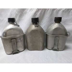 WWII 1945 US Military Aluminum Canteen Lot of 3 w/ 2 Cups SMCO Ohio Stamp